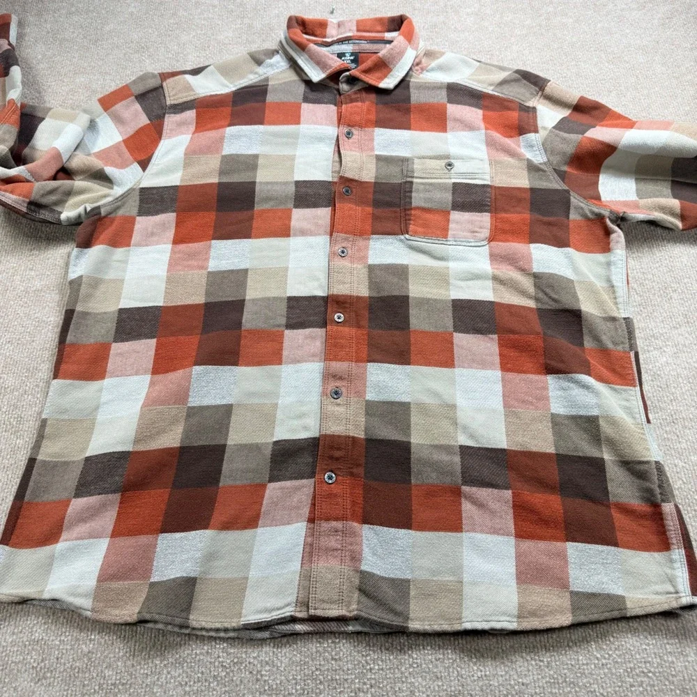 Kuhl Mens XXL Plaid Flannel Button Down Shirt Orange Brown Born In Mountains - Picture 3 of 10